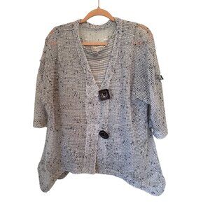 Casual Corner Open Sweater and Tank Top Set Large Gray Textured Sleeveless Knit